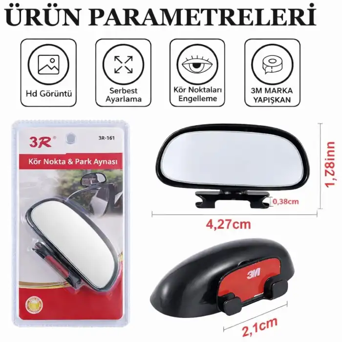 Araç İç ve Dış Dikiz Geniş Açılı Kör Nokta Aynası | Sürücü Kursları Eğitimi İçin Uygun