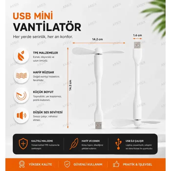 Mini USB Vantilatör Fan Serinletici | Laptop Powerbank Uyumlu Sessiz Güçlü BEYAZ RENK