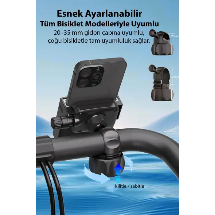 Ally 360° Dönebilen Gidon Telefon Tutucu | Motosiklet Bisiklet Scooter Siyah