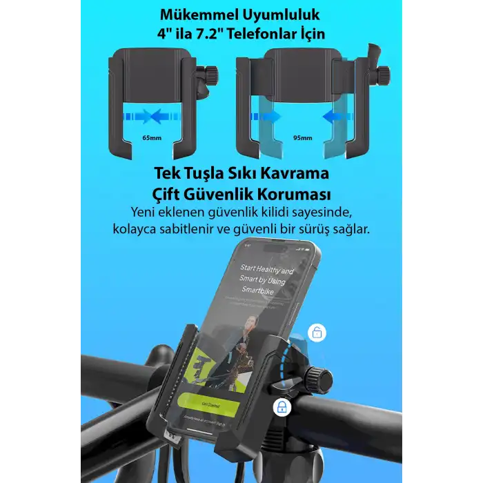 Ally 360° Dönebilen Gidon Telefon Tutucu | Motosiklet Bisiklet Scooter Siyah