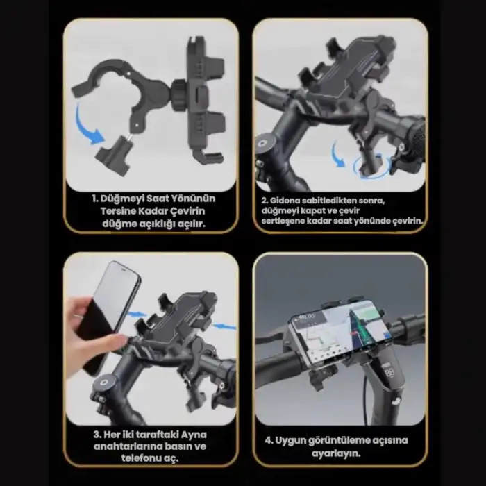 Motosiklet, Scooter, Bisiklet Uyumlu Ultra Sağlam Stabil Gidona Takılan Telefon Tutucu