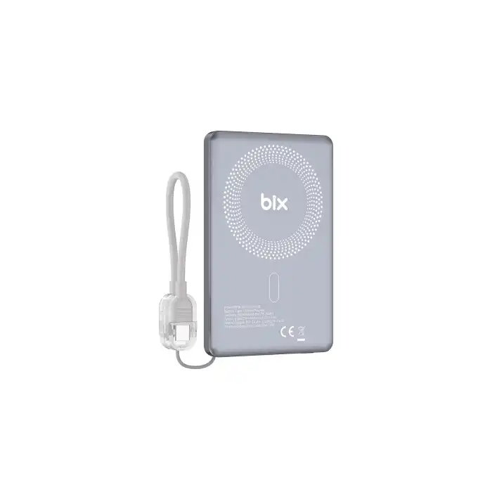 Bix PB114 5000mAh 20W Dahili Type-C Kablolu 15W Manyetik Kablosuz Şarj Özellikli Portatif Powerbank