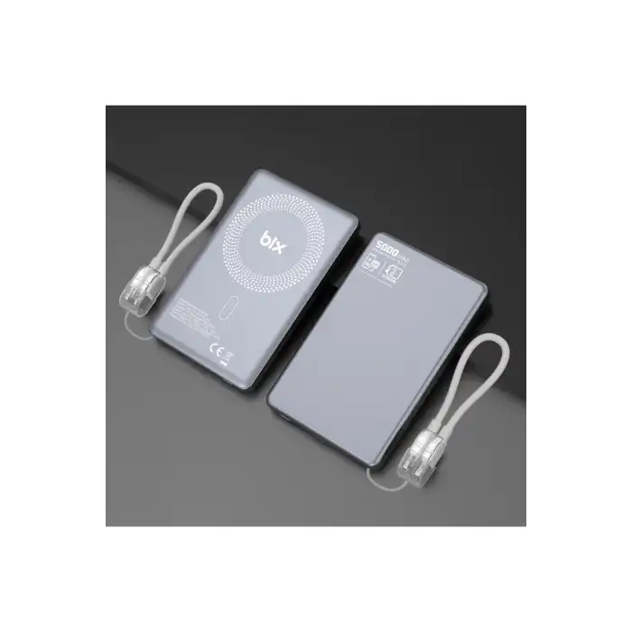 Bix PB114 5000mAh 20W Dahili Type-C Kablolu 15W Manyetik Kablosuz Şarj Özellikli Portatif Powerbank