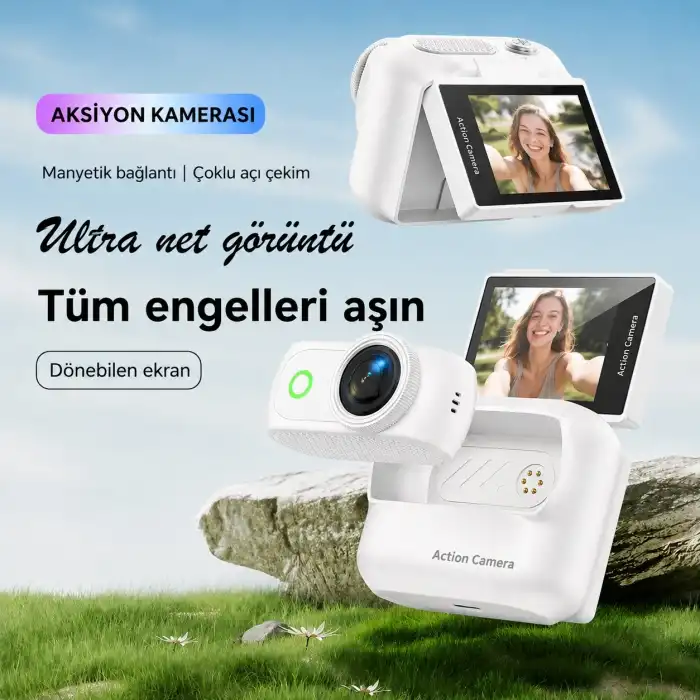 Spor ve Vlog Kamerası Manyetik Aksiyon Kamerası 2.0 Dönebilen Ekran, 1080p Wi-Fi ve Şarj Kutusu ile birlikte