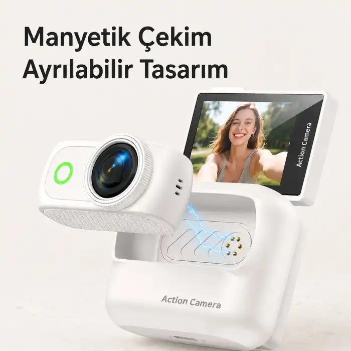 Spor ve Vlog Kamerası Manyetik Aksiyon Kamerası 2.0 Dönebilen Ekran, 1080p Wi-Fi ve Şarj Kutusu ile birlikte