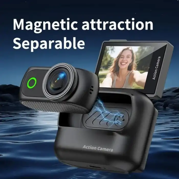 Spor ve Vlog Kamerası Manyetik Aksiyon Kamerası 2.0 Dönebilen Ekran, 1080p Wi-Fi ve Şarj Kutusu ile birlikte