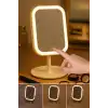 Led Işıklı Dokunmatik Makyaj Aynası Pembe Beyaz 3 Kademeli Işık Ayarlı 360° Döner Başlıklı Masaüstü Ayna Kare