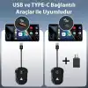 iPhone & Android Uyumlu Kablosuz CarPlay Adaptörü | 5GHz Hızlı Bağlantı | USB + Type-C Çevirici