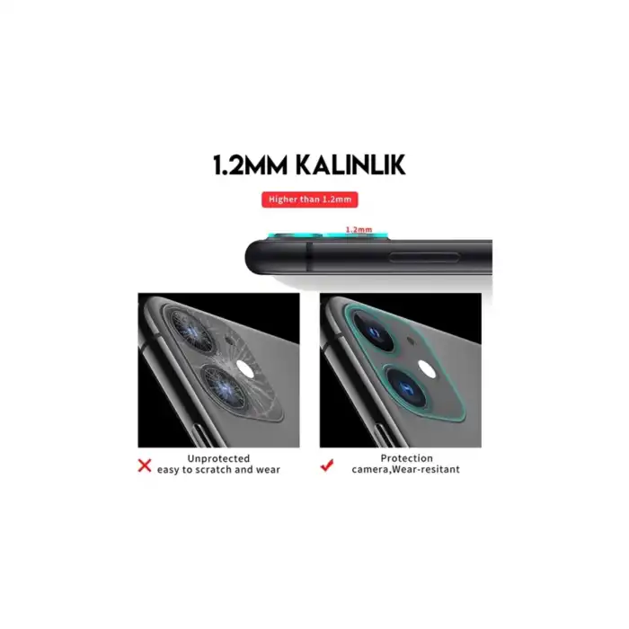 iPhone 11 6.1 İnç Kamera Koruyucu Kırılmaz Cam, Şeffaf