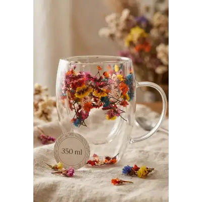 350 ml Isıya Dayanıklı Borosilikat Çift Cidarlı Flower Cup Çiçekli Bardak