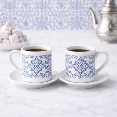Mavi Çini Desenli 2li Kahve Fincanı Seti