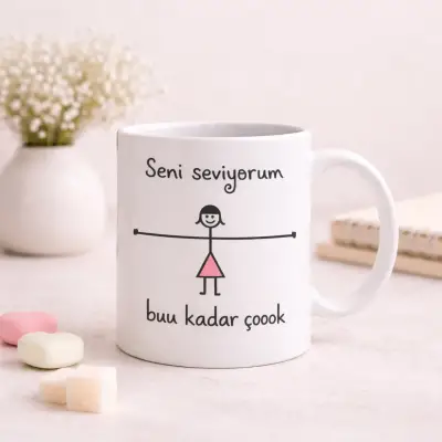 Romantik Çizimli Buu Kadar Aşk Kupa