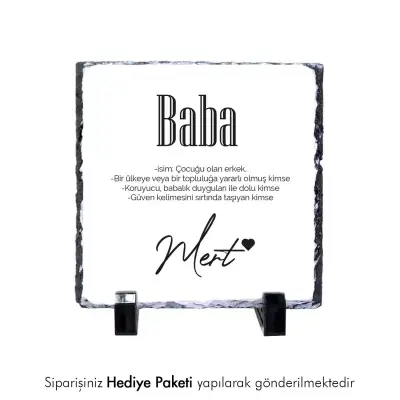 Babalar Gününe Özel Fotoğraflı İsimli Doğaltaş 15X15 cm