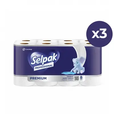 Selpak Profesyonel Kağıt Havlu Çift Katlı 23 x 13, 4 cm 85 Yaprak 8li x 3 Adet (7906610)