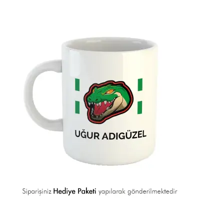 Timsah Baskılı Kişiye Özel İsimli Kupa Bardak