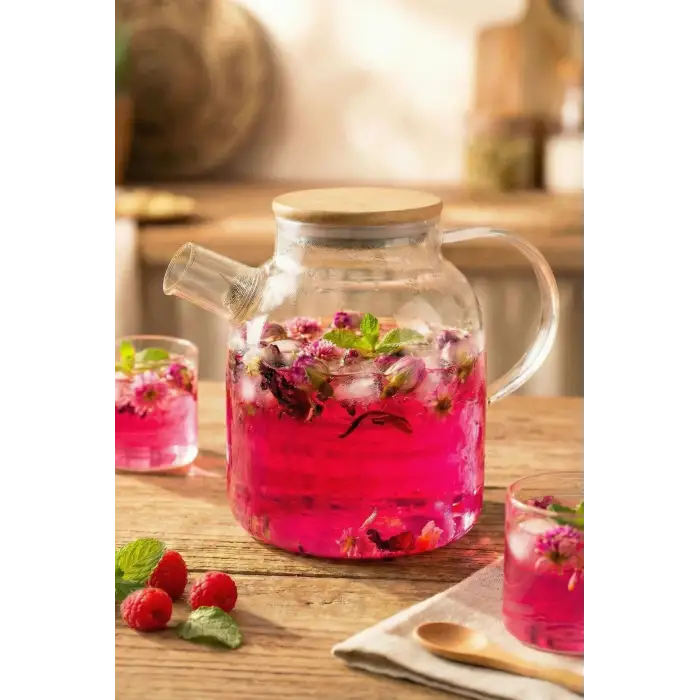 1600 ml Isıya Dayanıklı Borosilikat Cam Demlik ve Bitki Çayı Sürahisi