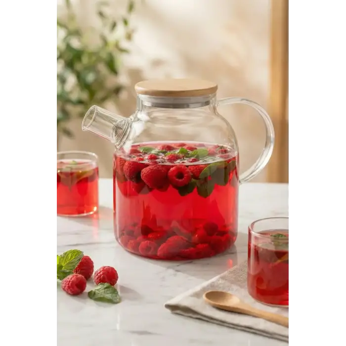 1600 ml Isıya Dayanıklı Borosilikat Cam Demlik ve Bitki Çayı Sürahisi