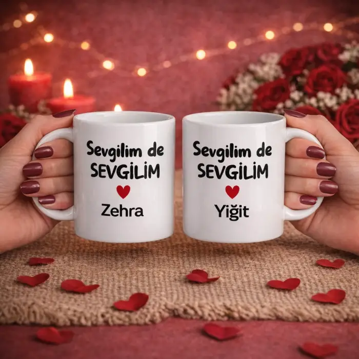 2’Li Kupa Sevgilim de Sevgilim Kişiye Özel İsimli Kupa