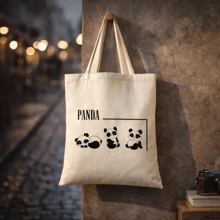 Panda Tasarımlı Askılı Bez Çanta