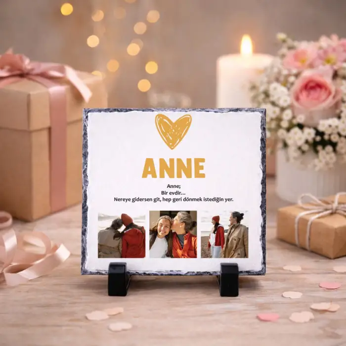Anne Bir Evdir Yazılı Fotoğraflı Doğal Taş