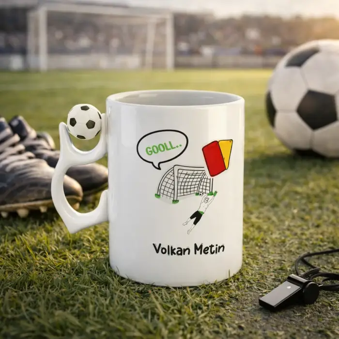 Kişiye Özel İsimli Gol Temalı Futbol Toplu Hediye Kupa Bardak