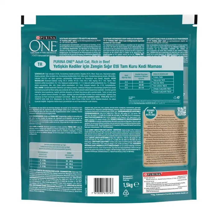 Purina One Yetişkin Sığır Etli Kedi Maması 1,5 Kg x 3 Adet