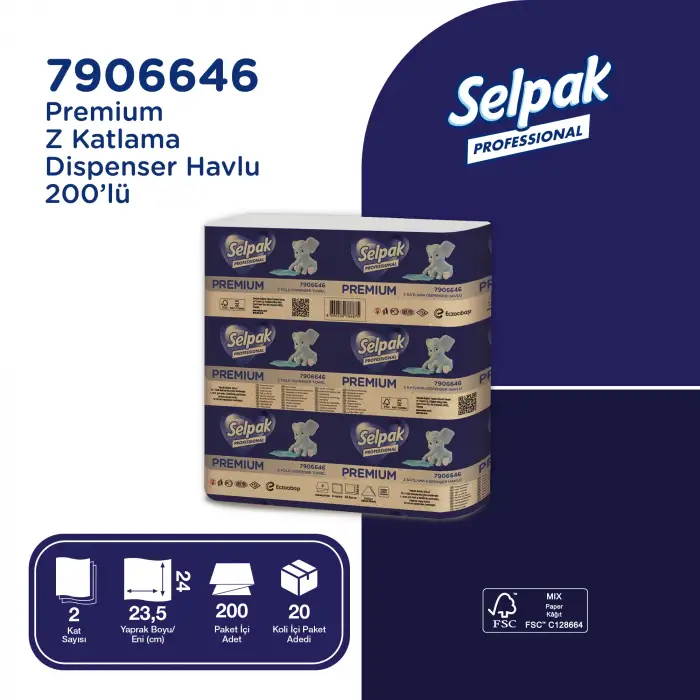 Selpak Professional Premium Z Katlı 200 Yaprak 20li Dispenser Havlu