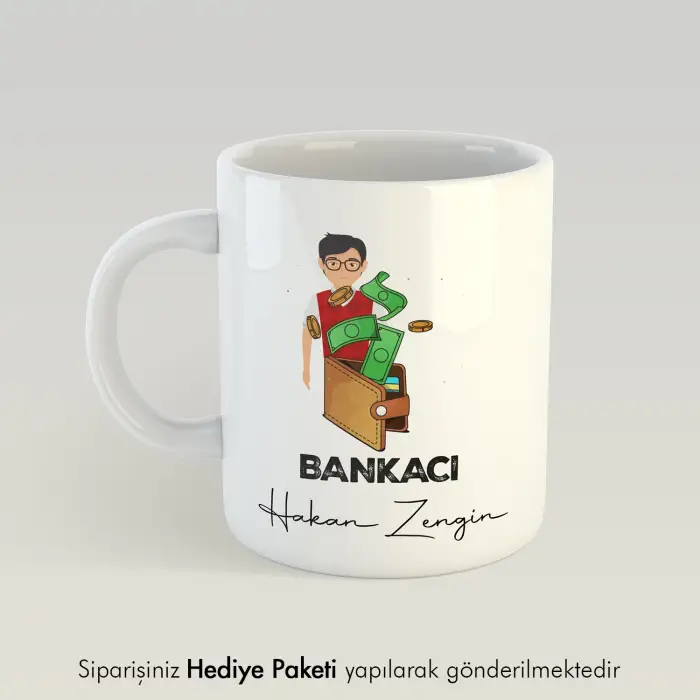 Bankacıya Tasarımlı Hediye Kupa Bardak