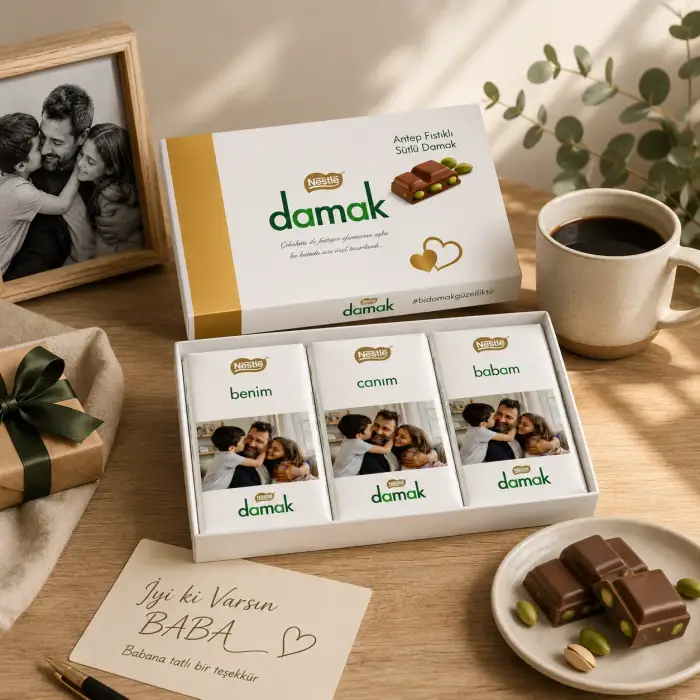 Babalar Gününe Özel Fotoğraflı Nestle Damak Çikolata Paketi