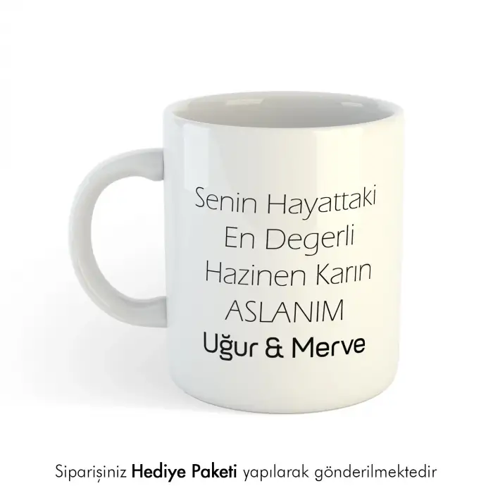 En Değerli Hazinen Karın Aslanım Yazılı Kişiye Özel İsimli Hediye Kupa