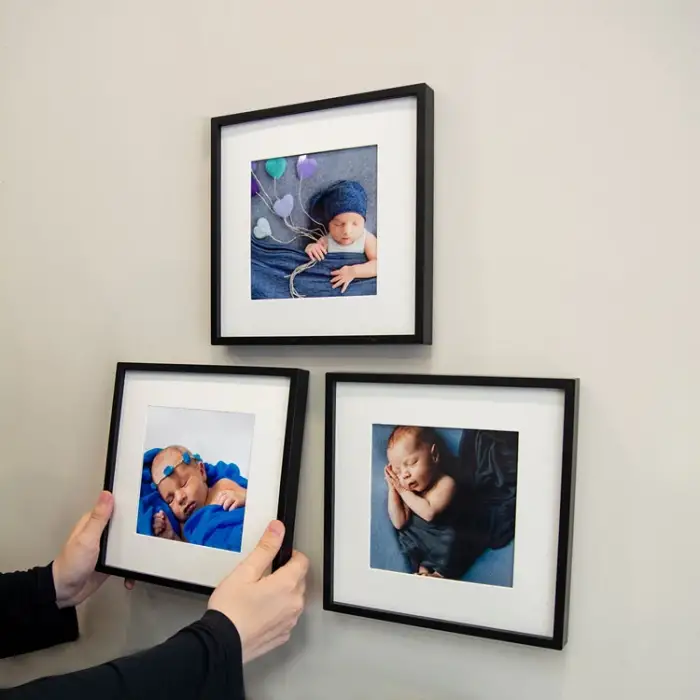 Kişiye Özel 3Lü Fotoğraf Baskılı Beyaz Renk Yapışkanlı Paspartulu Çerçeve