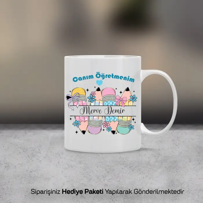 Kişiye Özel Kurdeleli Kalemler Öğretmen Kupası
