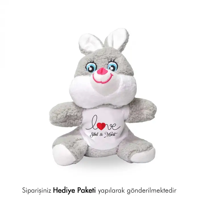 Sevgiliye Özel Hediye İsim Baskılı Peluş Tavşan