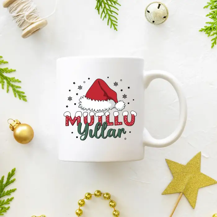 Noel Şapkalı Mutlu Yıllar Temalı Kupa