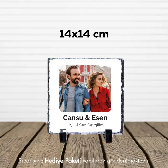 Sevgiliye Özel Fotoğraf Ve İsim Baskılı Doğal Taş 15X15 cm