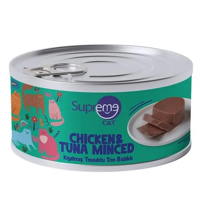 Supreme Cat Tavuklu ve Ton Balıklı Kıyılmış Yetişkin Konserve Kedi Maması 85gr 24lü
