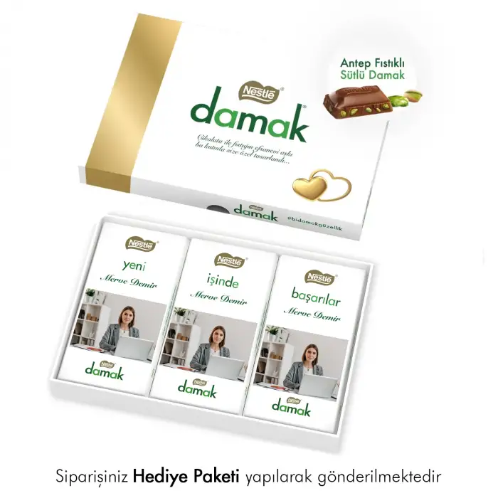 Yeni İş Hediyesi Fotoğraflı Nestlé Damak Çikolata Paketi