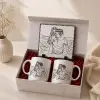 Kişiye Özel Lineart Çizim Baskılı Doğaltaş ve 2’li Kupa Hediye Seti