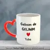 Gelinim De Gelinim Kişiye Özel İsimli Kırmızı Kalpli Kupa Bardak