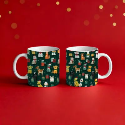 2li Köpek Desenli Yılbaşı Kupası