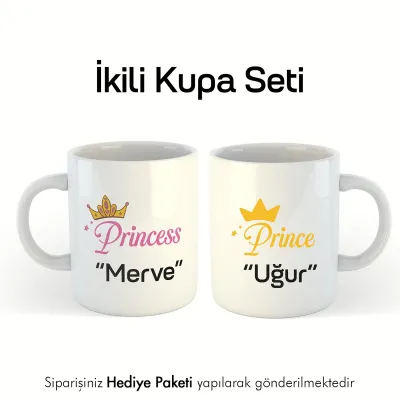2Li Princess Ve Prince Kişiye Özel İsimli Kupa Bardak