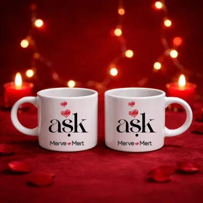 2li Aşk Yazılı Kişiye Özel İsimli Kalpli Motto Kupa