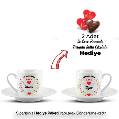 2’Li Beyaz İsim ve Tarihli Aşk Fincanı Seti (Çikolata HEDİYELİ)