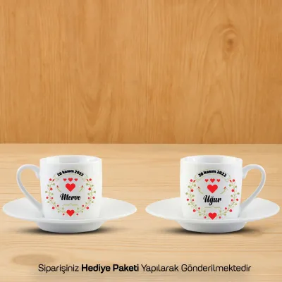 2’Li Beyaz İsim ve Tarihli Aşk Fincanı Seti