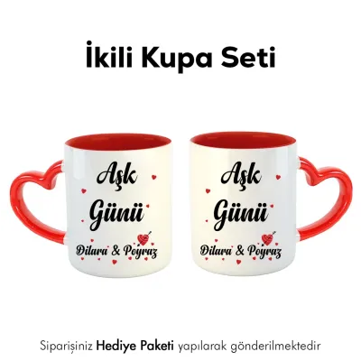 2’Li Kalpli Kupa Kişiye Özel İsimli Aşk Günü