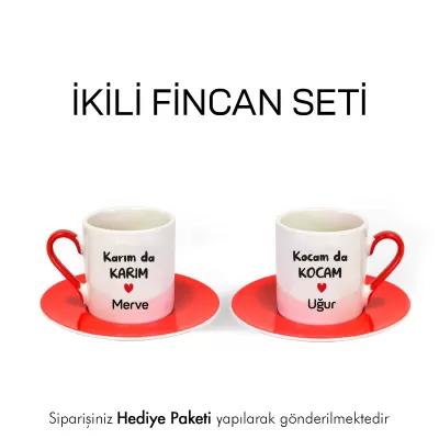 2’Li Kırmızı Fincan Kişiye Özel İsimli Kocam da Kocam Karım da Karım