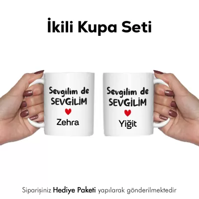 2’Li Kupa Sevgilim de Sevgilim Kişiye Özel İsimli Kupa