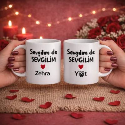 2’Li Kupa Sevgilim de Sevgilim Kişiye Özel İsimli Kupa