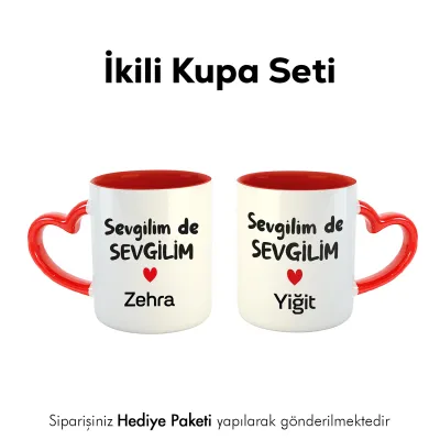 2’Li Sevgilim de Sevgilim Kalpli Kişiye Özel İsimli Kupa Seti