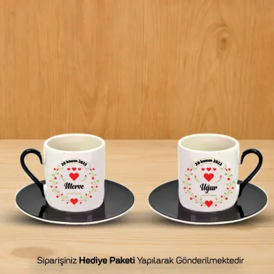 2’Li Siyah İsim ve Tarihli Aşk Fincanı Seti